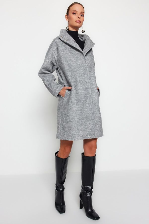 Trendyol Trendyol Gray Oversize Wide Cut Long Stitched Coat