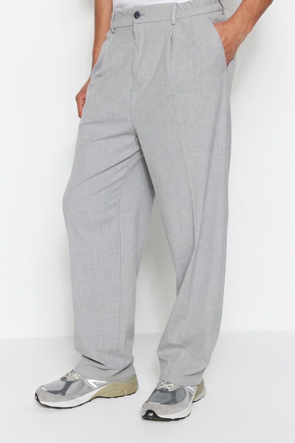 Trendyol Trendyol Gray Palazzo Elastic Waist Pleated Trousers