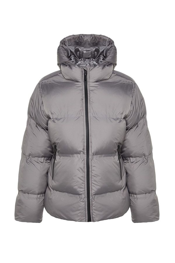 Trendyol Trendyol Gray Premium Oversized Hoodie with Label Detail, Water-Repellent Inflatable Coat