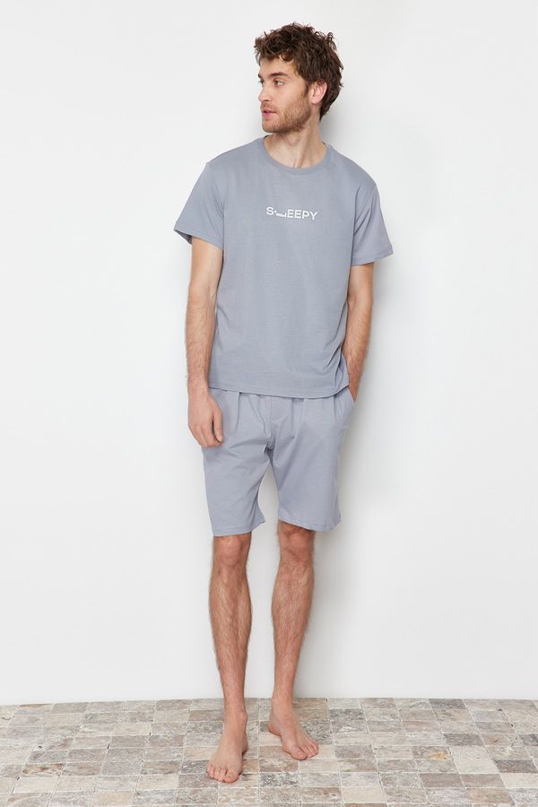 Trendyol Trendyol Gray Printed Regular Fit Knitted Pajamas Set
