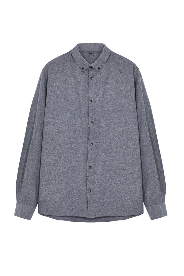 Trendyol Trendyol Gray Regular Fit Button Collar Flannel Winter Plus Size Shirt