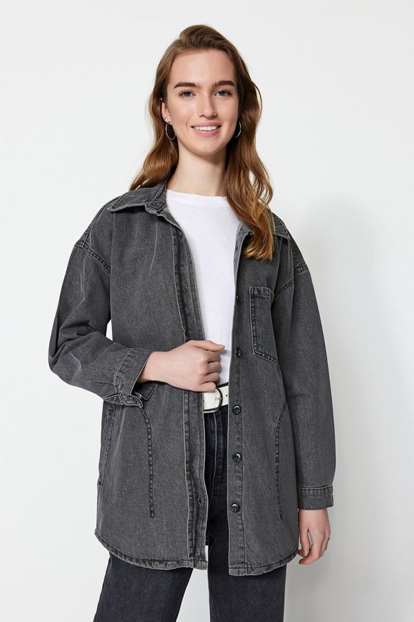 Trendyol Trendyol Gray Regular Fit Denim Single Pocket Denim Jacket