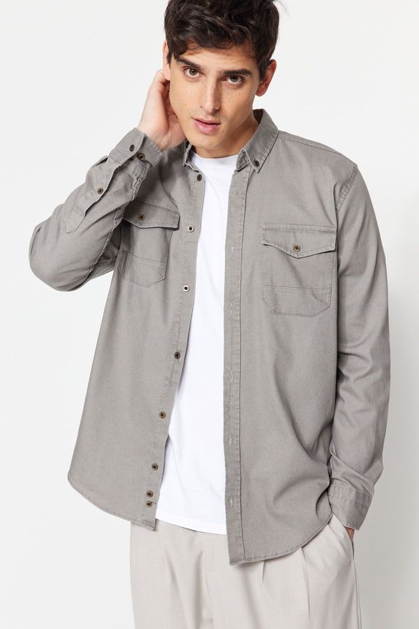 Trendyol Trendyol Gray Regular Fit Double Pocketed Shirt