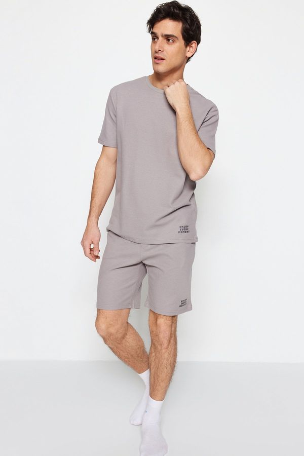 Trendyol Trendyol Gray Regular Fit Knitted Pajama Set with Shorts