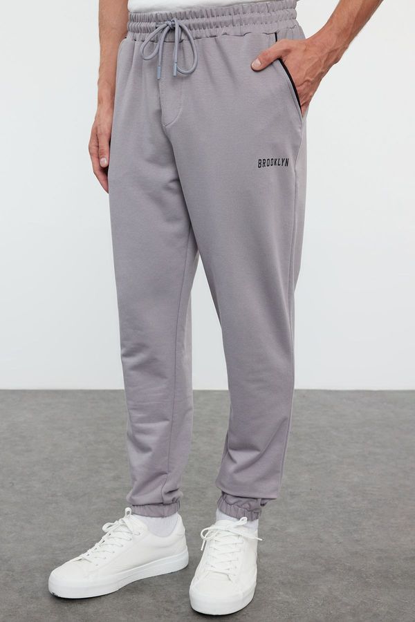 Trendyol Trendyol Gray Regular Fit Printed Elastic Leg Sweatpants