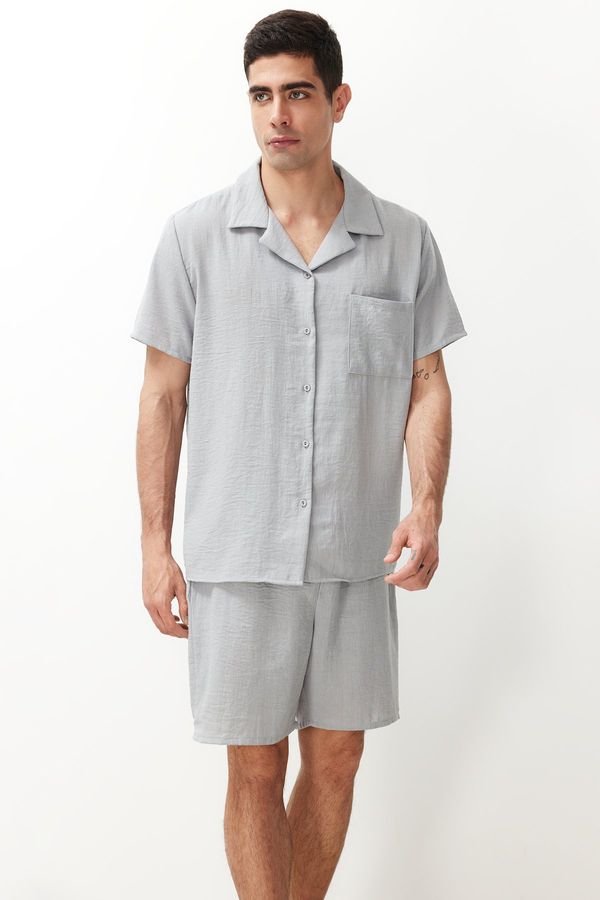 Trendyol Trendyol Gray Regular Fit Shirt Collar Pajama Set with Woven Shorts