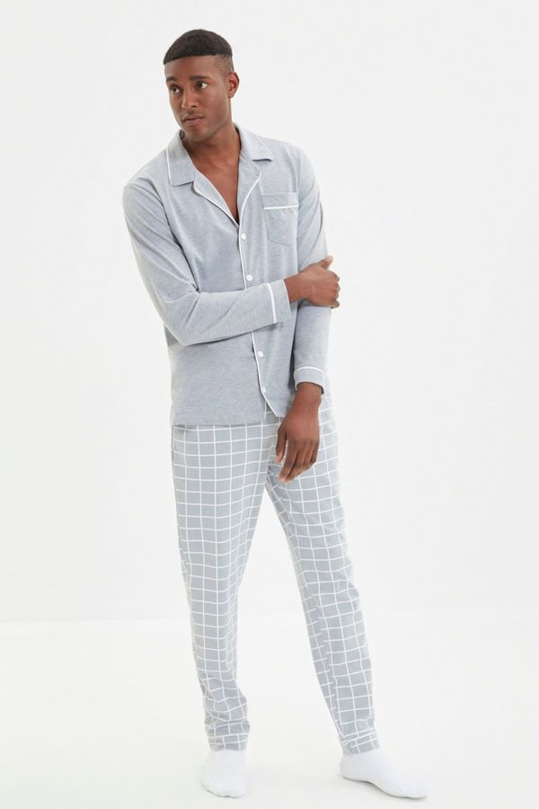 Trendyol Trendyol Gray Regular Fit Top Piping Detailed Knitted Pajama Set