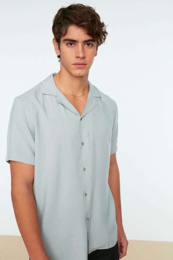 Trendyol Trendyol Gray Regular Fit Wide Collar 100% Viscose Summer Flowy Viscose Shirt