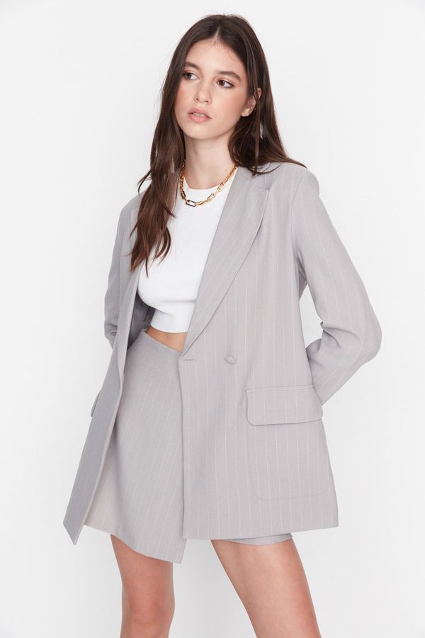 Trendyol Trendyol Gray Regular Lined Buttoned Woven Blazer Jacket