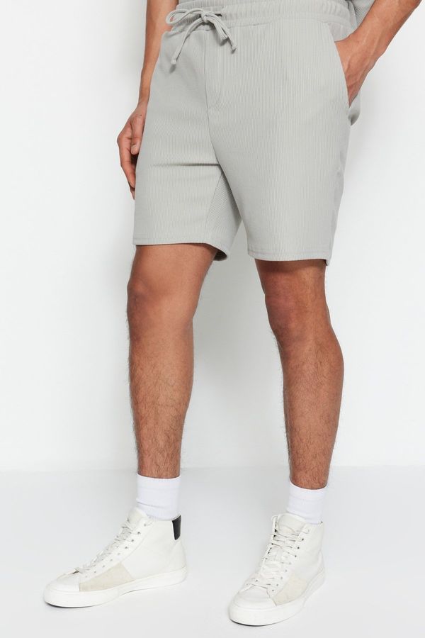 Trendyol Trendyol Gray Regular/Normal Fit Medium Drawcord Textured Shorts