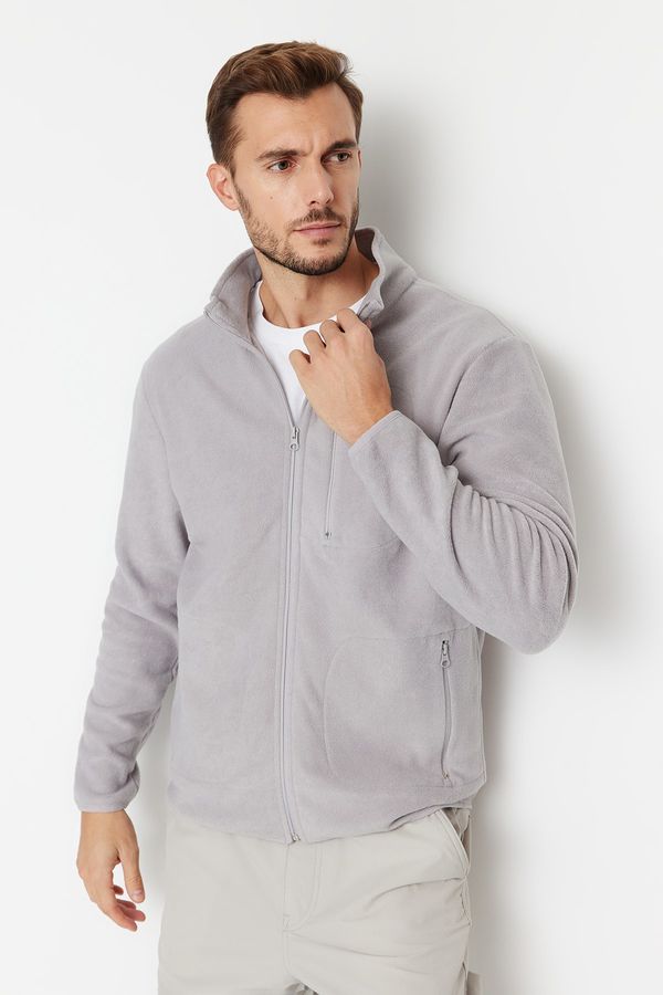 Trendyol Trendyol Gray Regular/Normal Fit Zipper Detail Warm Thick Fleece Sweatshirt