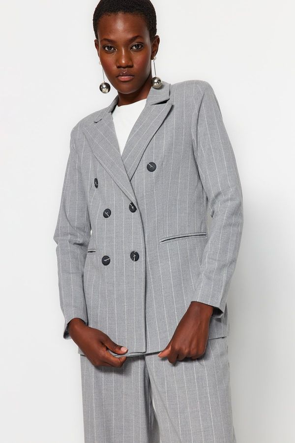 Trendyol Trendyol Gray Silvery Detailed Lined Woven Striped Blazer Jacket