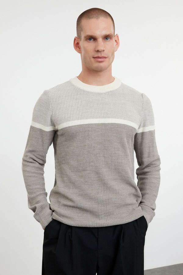 Trendyol Trendyol Gray Slim Crew Neck Color Blocked Knitwear Sweater