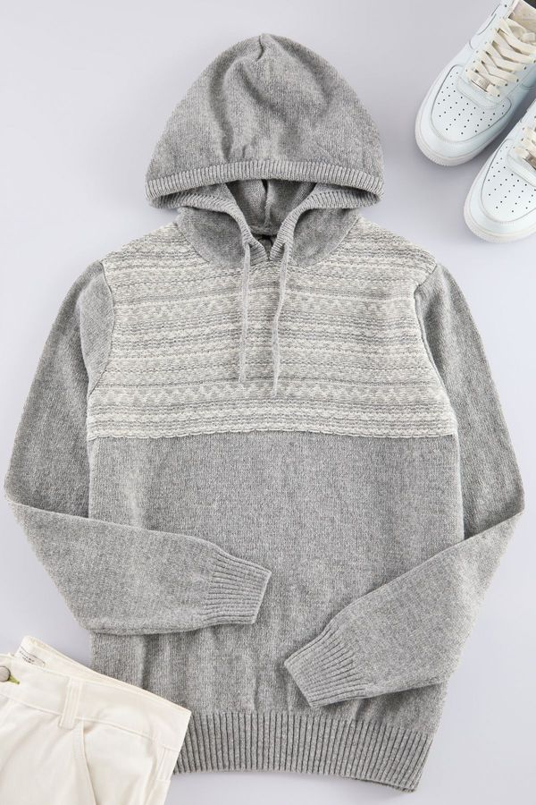 Trendyol Trendyol Gray Slim Hooded Ethnic Knitwear Sweater