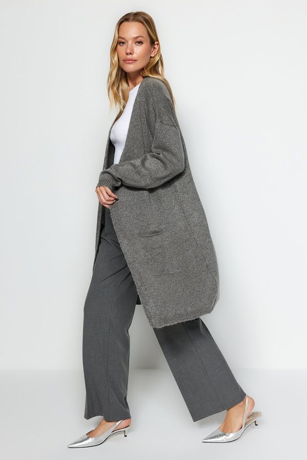 Trendyol Trendyol Gray Soft Texture Pocket Detailed Knitwear Cardigan