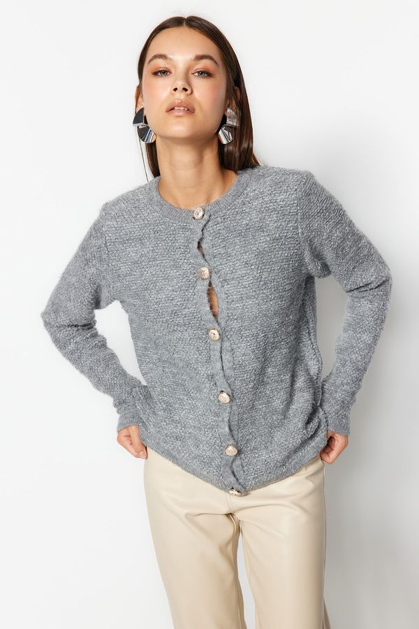 Trendyol Trendyol Gray Soft Textured Accessory Knitwear Cardigan