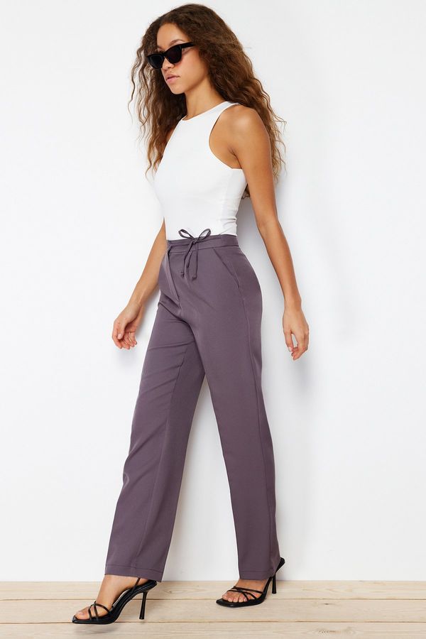 Trendyol Trendyol Gray Straight/Straight Fit Woven Waist Detail Trousers