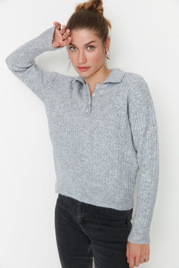 Trendyol Trendyol Gray Wide Fit Soft Textured Knitwear Sweater