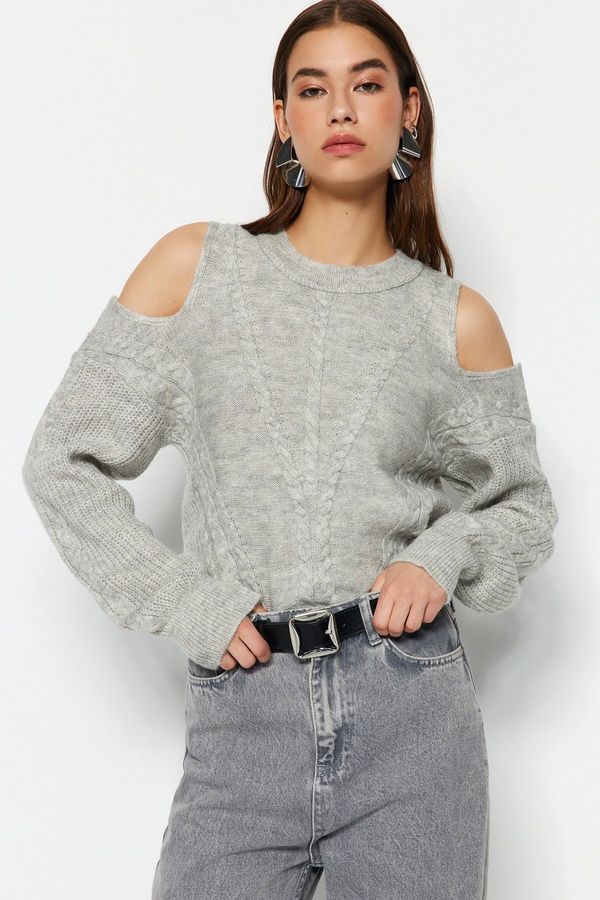Trendyol Trendyol Gray Window/Cut Out Soft Textured Knitwear Sweater