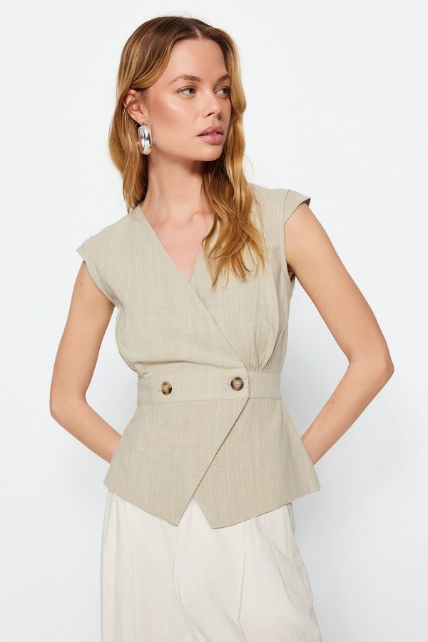 Trendyol Trendyol Gray Woven Bone Button Detailed Double Breasted Woven Blouse