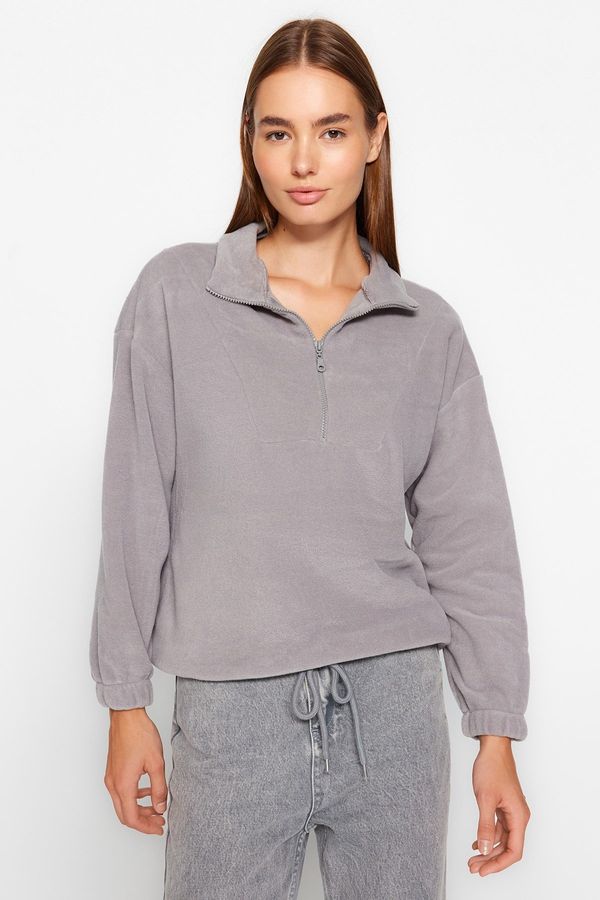 Trendyol Trendyol Gray Zipper Detailed Knitted Sweatshirt