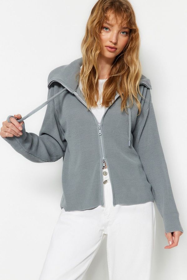 Trendyol Trendyol Gray Zipper Detailed Knitwear Cardigan