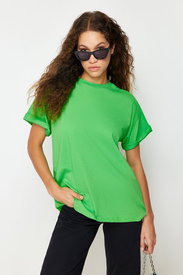 Trendyol Trendyol Green 100% Cotton Boyfriend/Wide Fit Crew Neck Knitted T-Shirt
