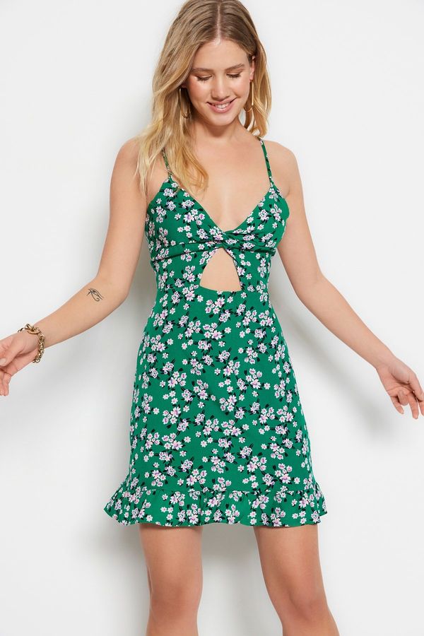 Trendyol Trendyol Green A-Line Mini Woven Floral Dress With Window/Cut Out Detail