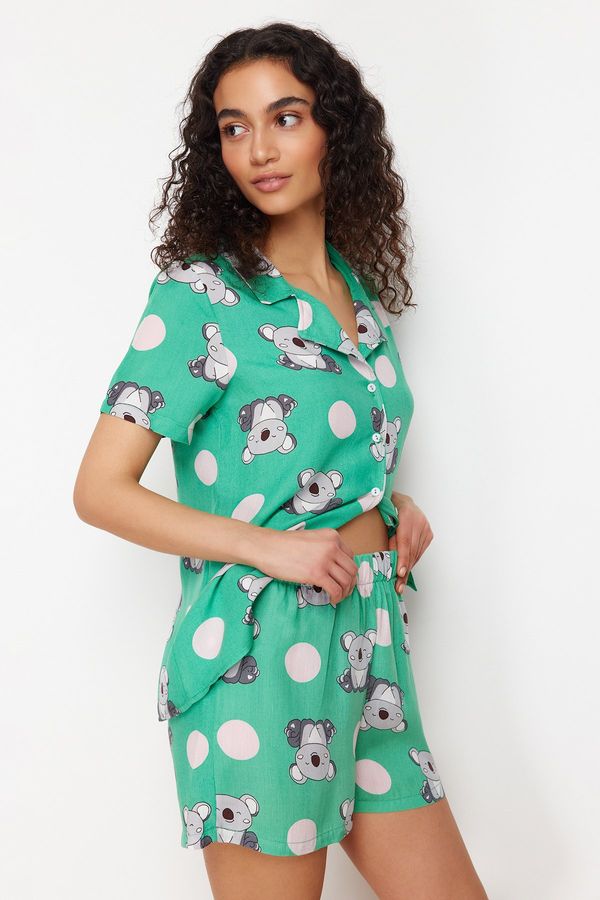 Trendyol Trendyol Green Animal Pattern Viscose Woven Pajamas Set