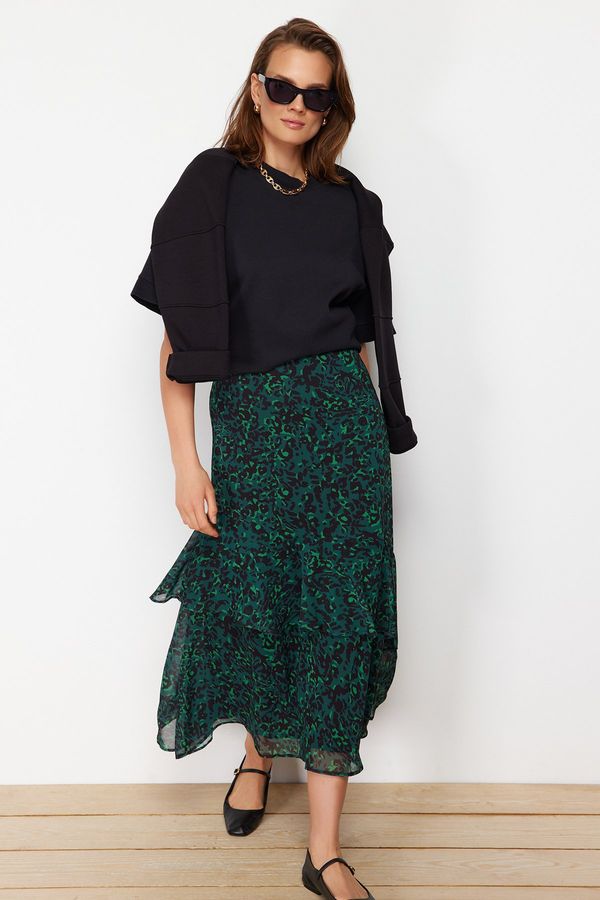 Trendyol Trendyol Green Animal Patterned Woven Skirt With Lining