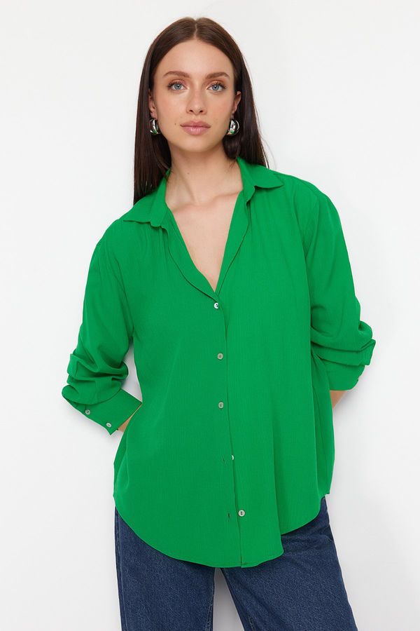 Trendyol Trendyol Green Basic Oversize Wide Fit Woven Shirt