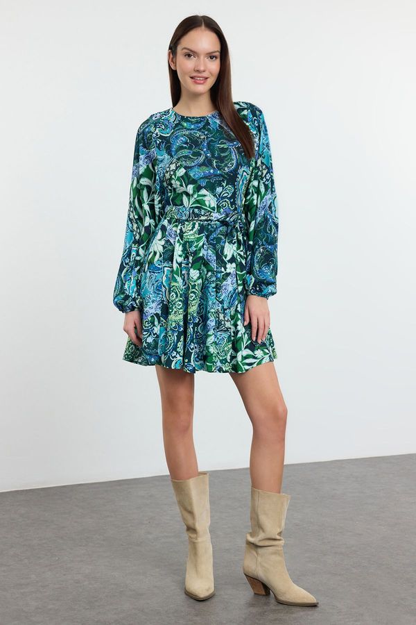 Trendyol Trendyol Green Belted Floral Mini Woven Dress