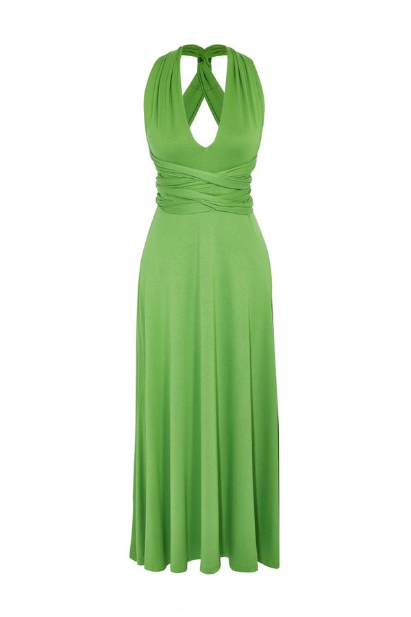 Trendyol Trendyol Green Belted Maxi Knitted Tie Beach Dress