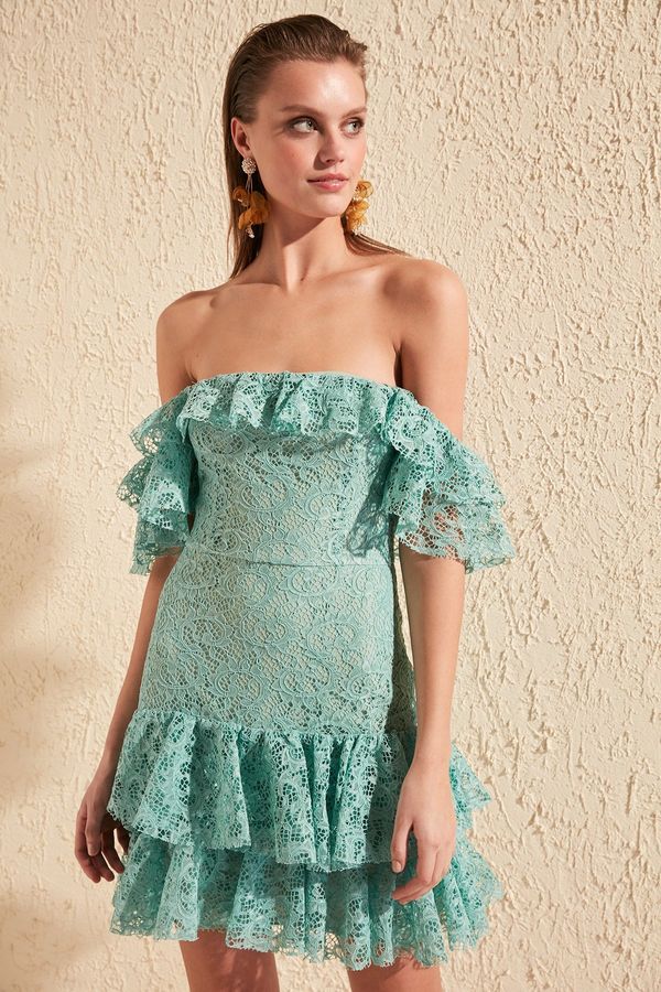 Trendyol Trendyol Green Carmen Collar Lace Evening Dress