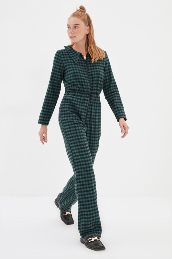 Trendyol Trendyol Green Checkered Zipper Jumpsuit