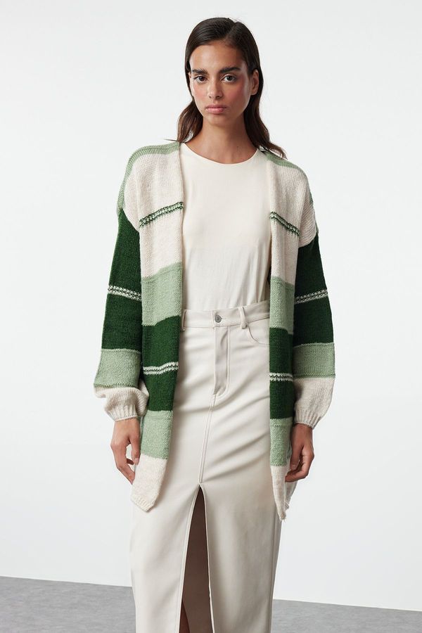 Trendyol Trendyol Green Color Block Long Knitwear Cardigan