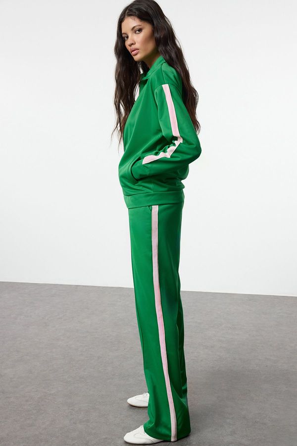 Trendyol Trendyol Green Contrast Detailed Regular/Normal Fit Normal Waist Knitted Tracksuit Set