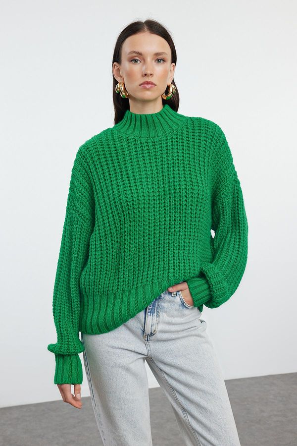 Trendyol Trendyol Green Crop Soft Textured Basic Thick Knit Detailed Knitwear Sweater