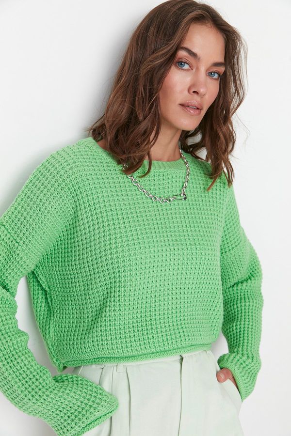 Trendyol Trendyol Green Crop Wide Pattern Knitwear Sweater