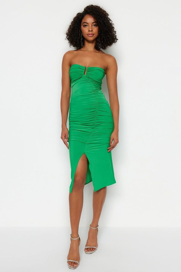 Trendyol Trendyol Green Fitted Evening Dress With Knitted Accessories and Accessories