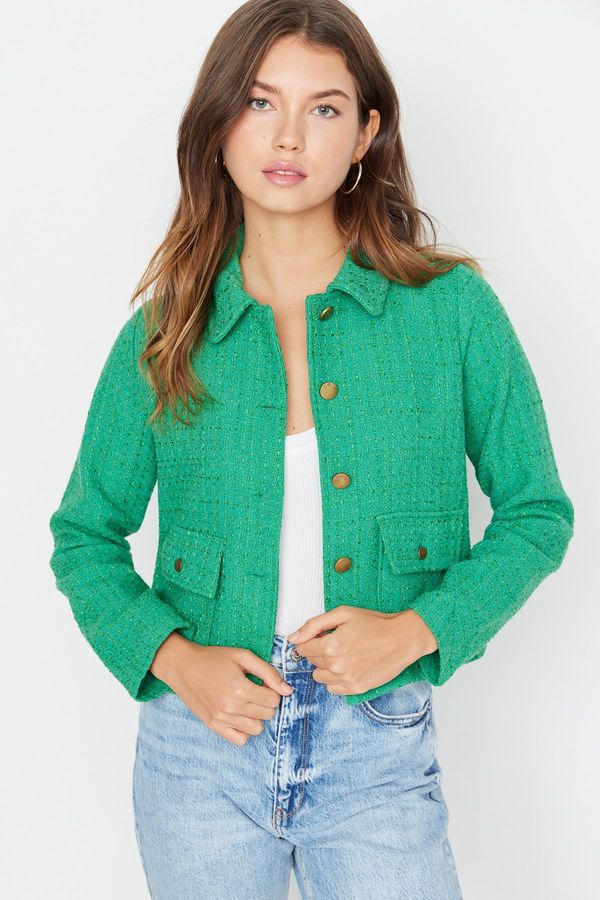 Trendyol Trendyol Green Fitted Pocket Detailed Plaid Woven Jacket