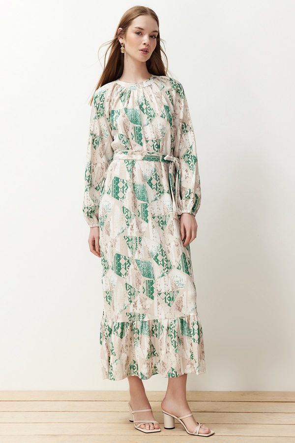 Trendyol Trendyol Green Floral Belted Woven Dress