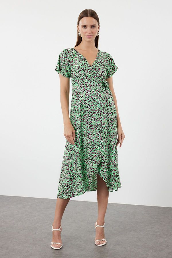 Trendyol Trendyol Green Floral Double Breasted Neck Viscose Woven Dress