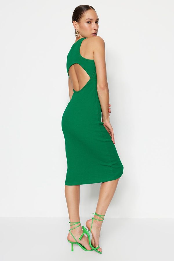 Trendyol Trendyol Green Halterneck Knitted Midi Dress with Low-Cut Neckline, Fitted with Ripples