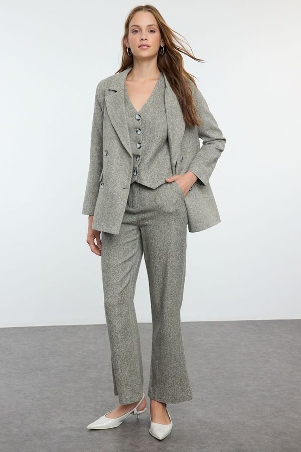 Trendyol Trendyol Green Herringbone Textured Blazer Jacket Vest Trousers Woven Bottom-Top Suit