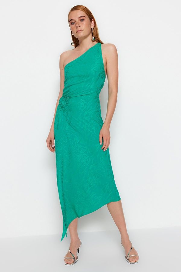 Trendyol Trendyol Green Limited Edition Gathered Detailed Jacquard Satin Woven Dress Woven Dress