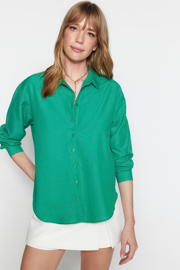 Trendyol Trendyol Green Loose Fit Woven Cotton Shirt