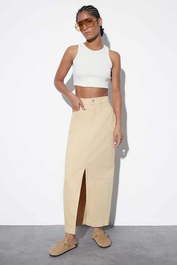 Trendyol Trendyol Green Maxi Denim Skirt With a Slit