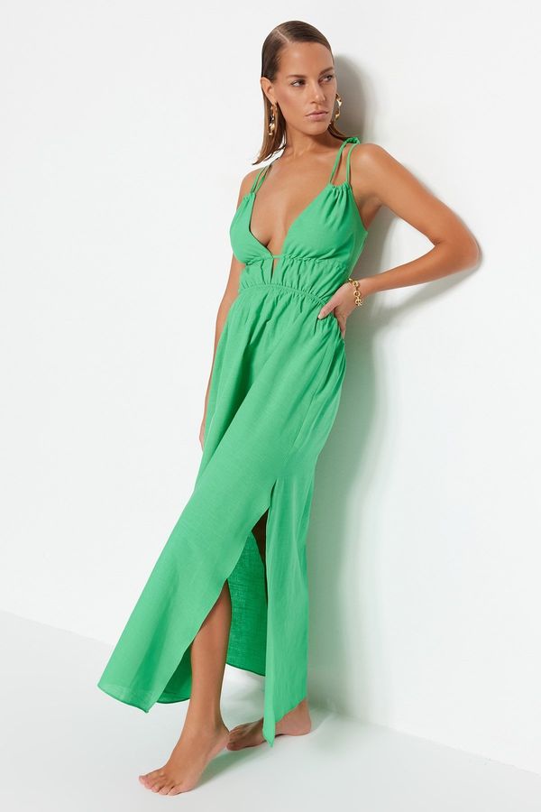Trendyol Trendyol Green Maxi Woven Slit 100% Cotton Beach Dress