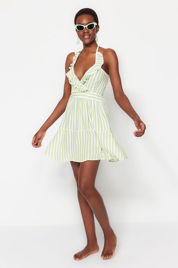 Trendyol Trendyol Green Mini Weave V-necked Beach Dress